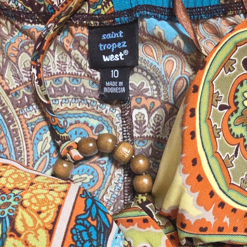 Saint Tropez West Orange, Turquoise and Brown Paisley Halter Maxi - Picture 2 of 9